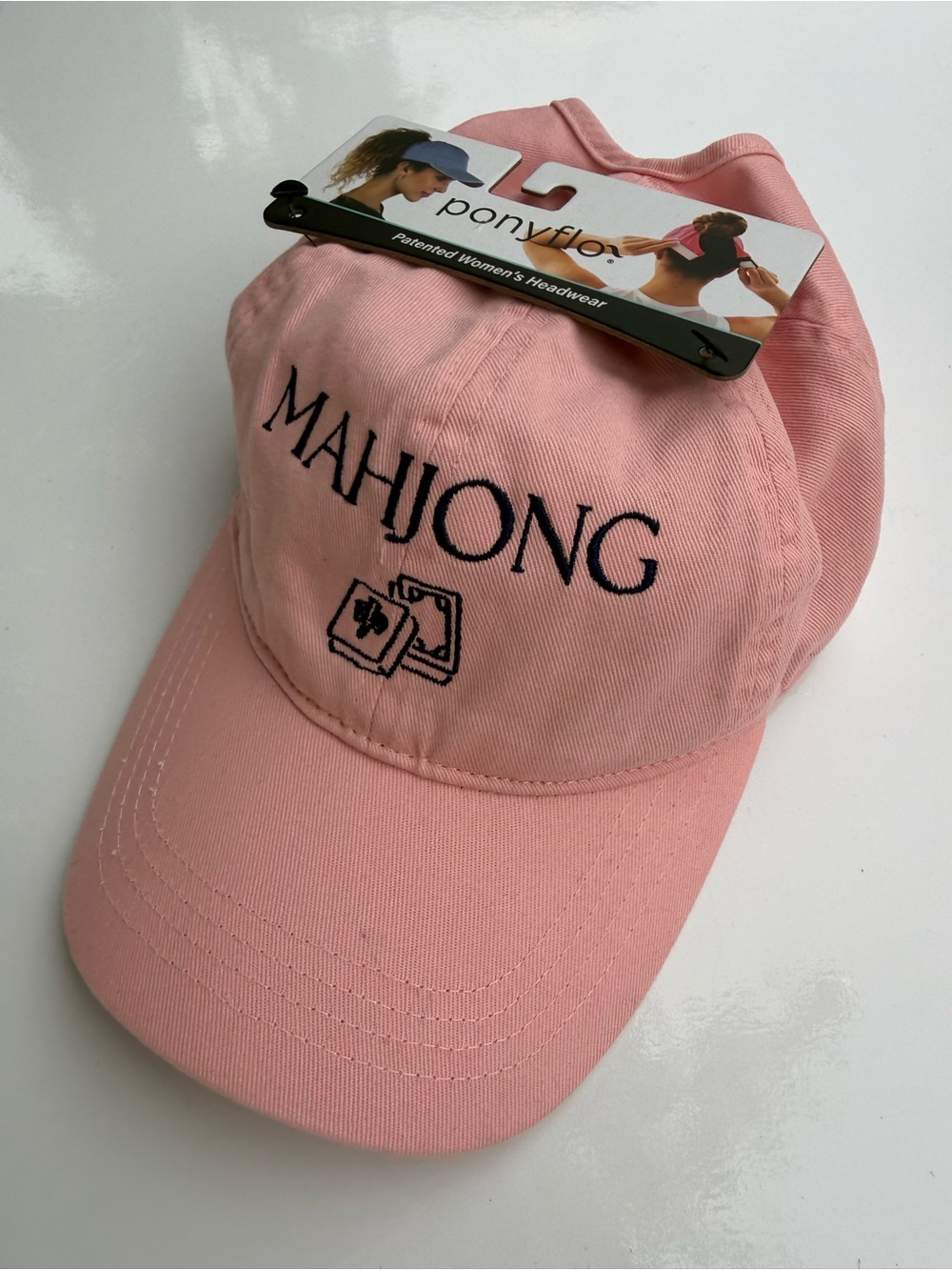 Mahjong Embroidered Pink Cap from Ponyflo